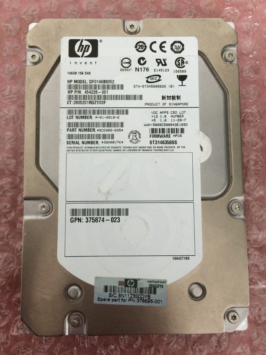 HP SAS 146GB ST3146356SS DF0146B8052 454228-001 375874-023 3.5'' 15000RPM SCSI HDD