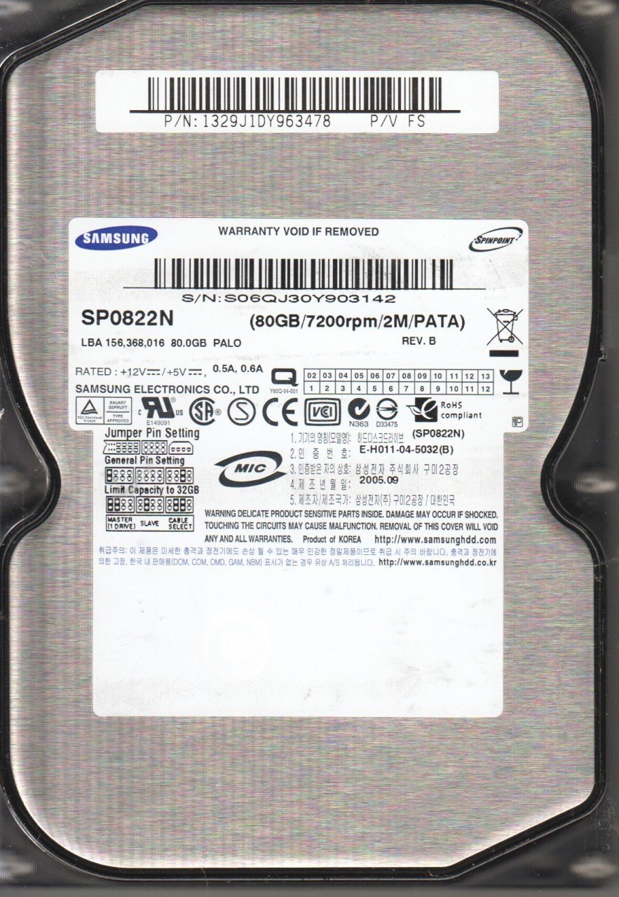 SAMSUNG IDE 80GB SP0822N 3.5'' 7200RPM HDD