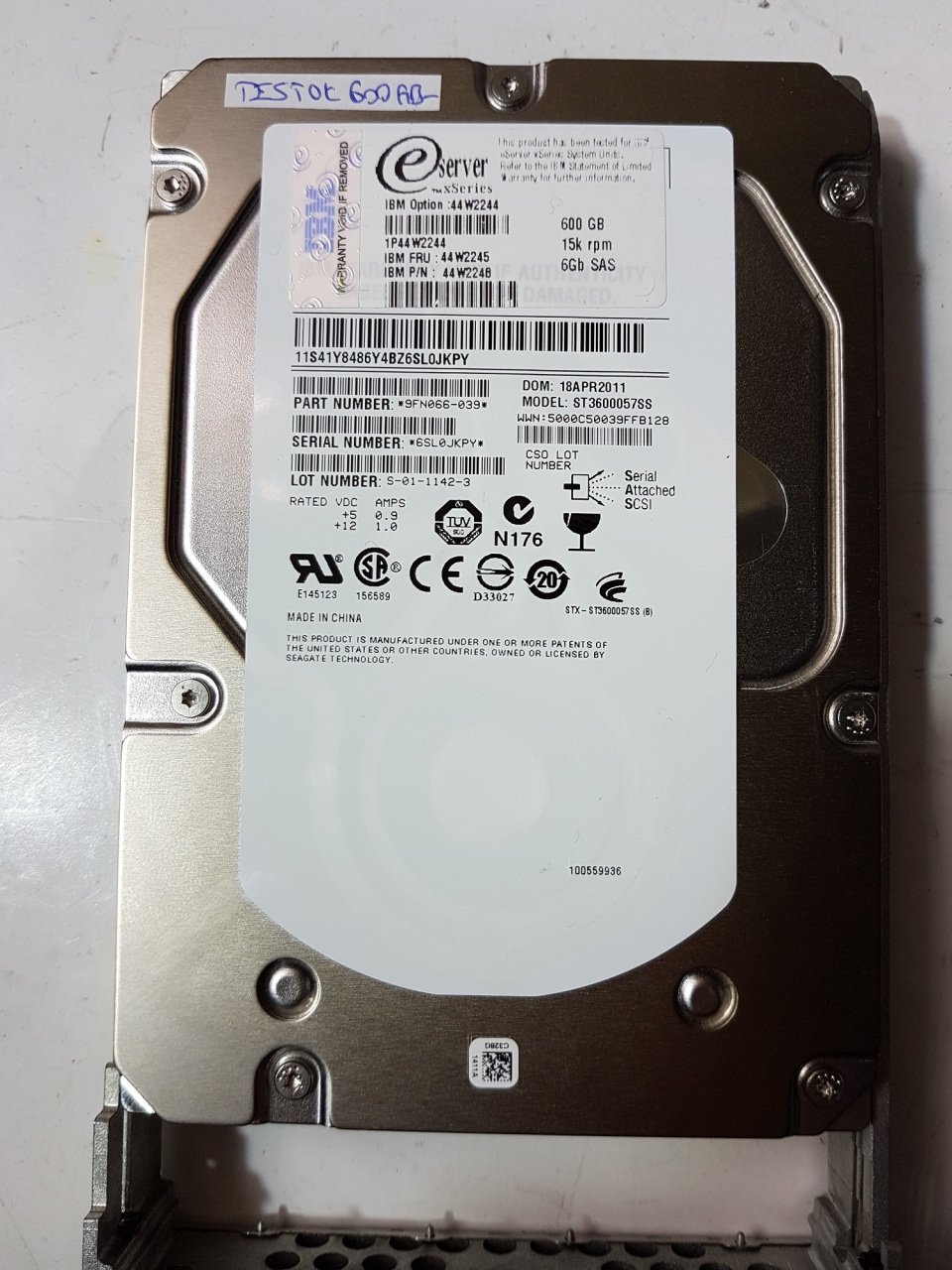 SEAGATE SAS ST3600057SS 600GB 15K 3,5'' HDD