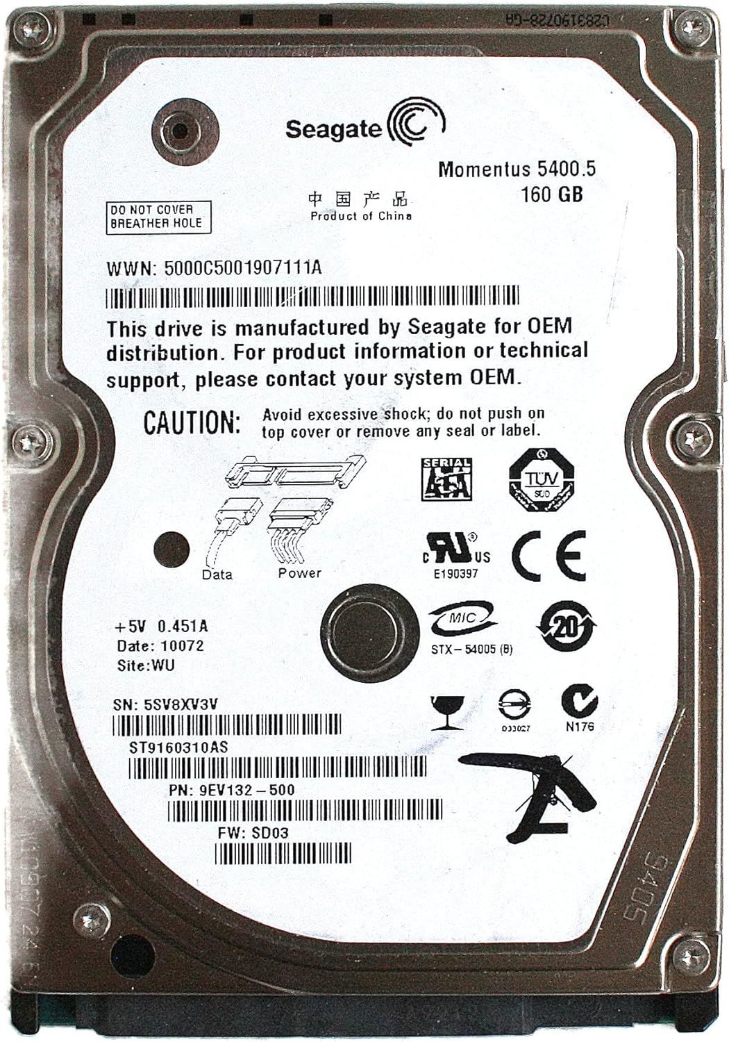 SEAGATE SATA 160GB ST9160310AS 2.5'' 5400RPM HDD