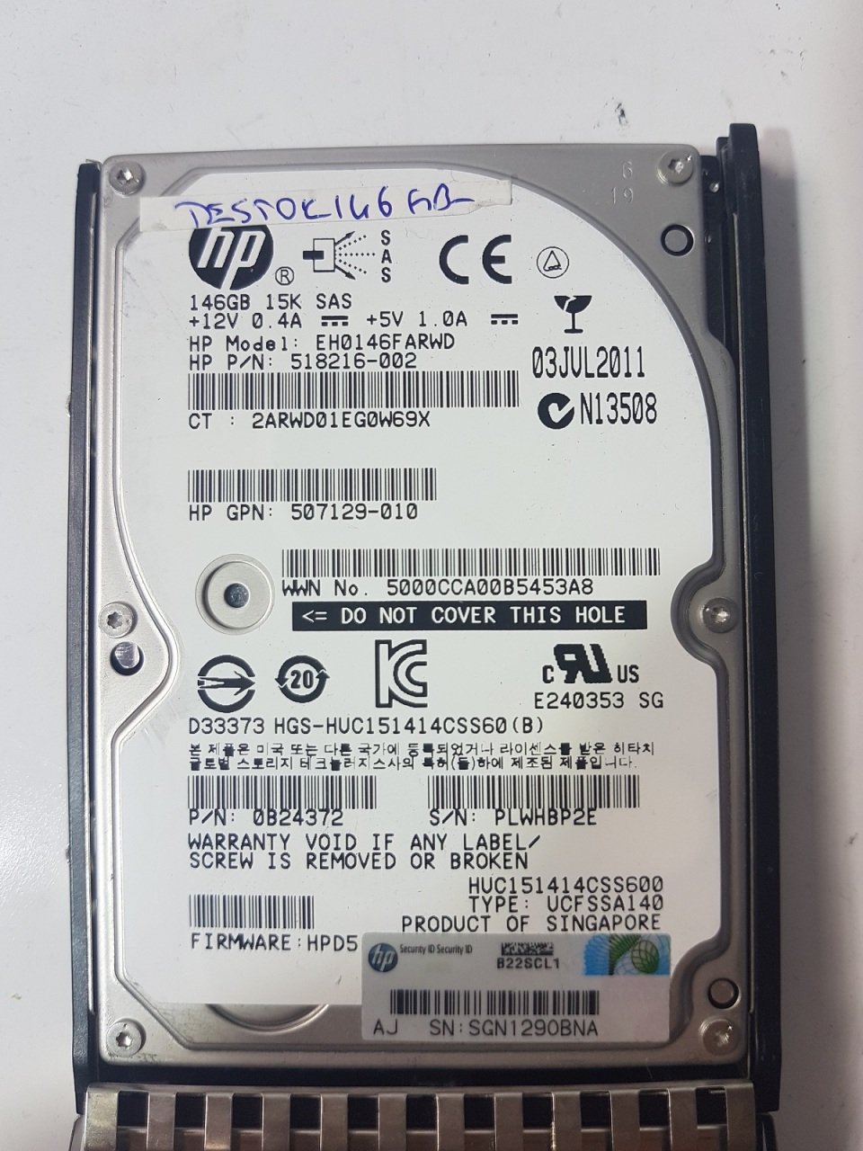 HITACHI SAS 146GB HUC151414CSS600 EH0146FARWD 518216-002 2.5'' 15000RPM SCSI HDD