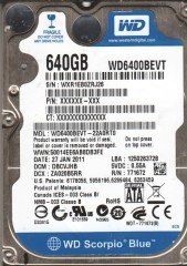 WESTERN DIGITAL SATA 640GB WD6400BEVT-22A0RT0  2.5'' 5400RPM HDD