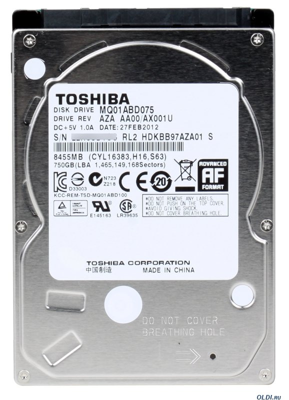 TOSHIBA SATA 750GB MQ01ABD075 2.5'' 5400RPM HDD