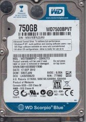 WESTERN DIGITAL SATA 750GB WD7500BPVT-22HXZT3 2.5'' 5400RPM HDD