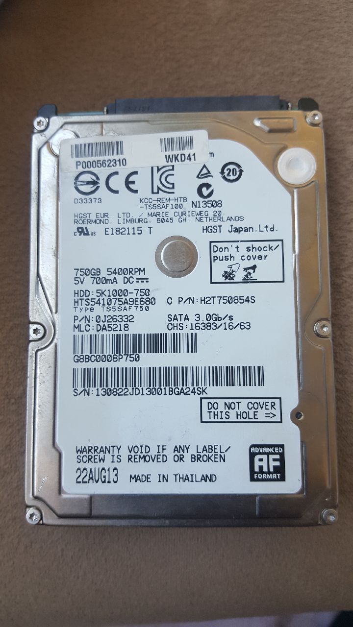 HITACHI SATA 750GB 5K1000-750 HTS541075A9E680 2.5'' 5400RPM HDD