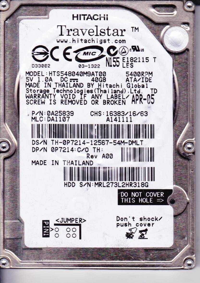 HITACHI TRAVELSTAR IDE 40GB HTS548040M9AT00  2.5'' 5400RPM HDD