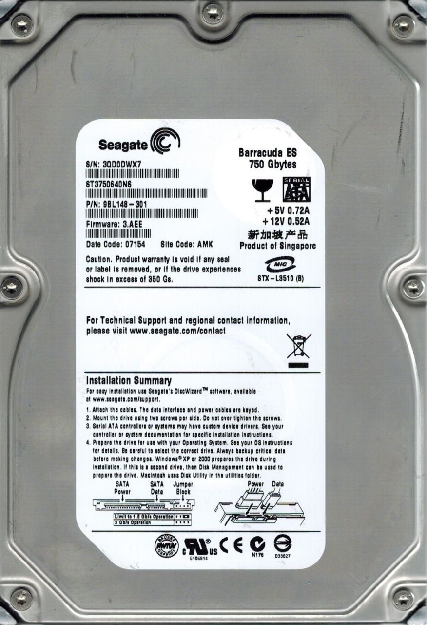 SEAGATE SATA 750GB ST3750640NS 3.5'' 7200RPM HDD