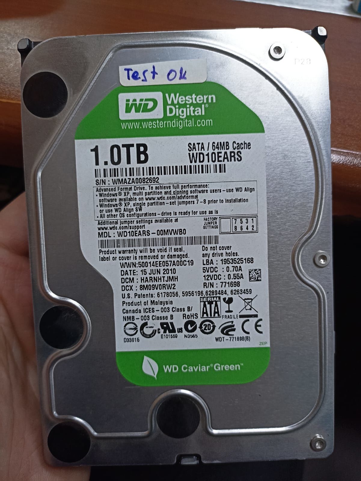 Western Digital WD10EARS-00MVWB0 1TB SATA HDD