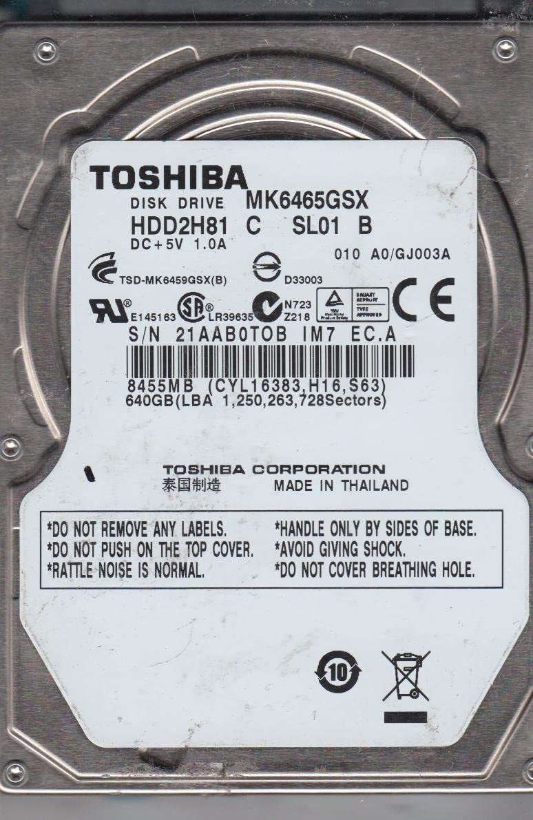TOSHIBA SATA 640GB mk6465gsx 2.5'' 5400RPM HDD