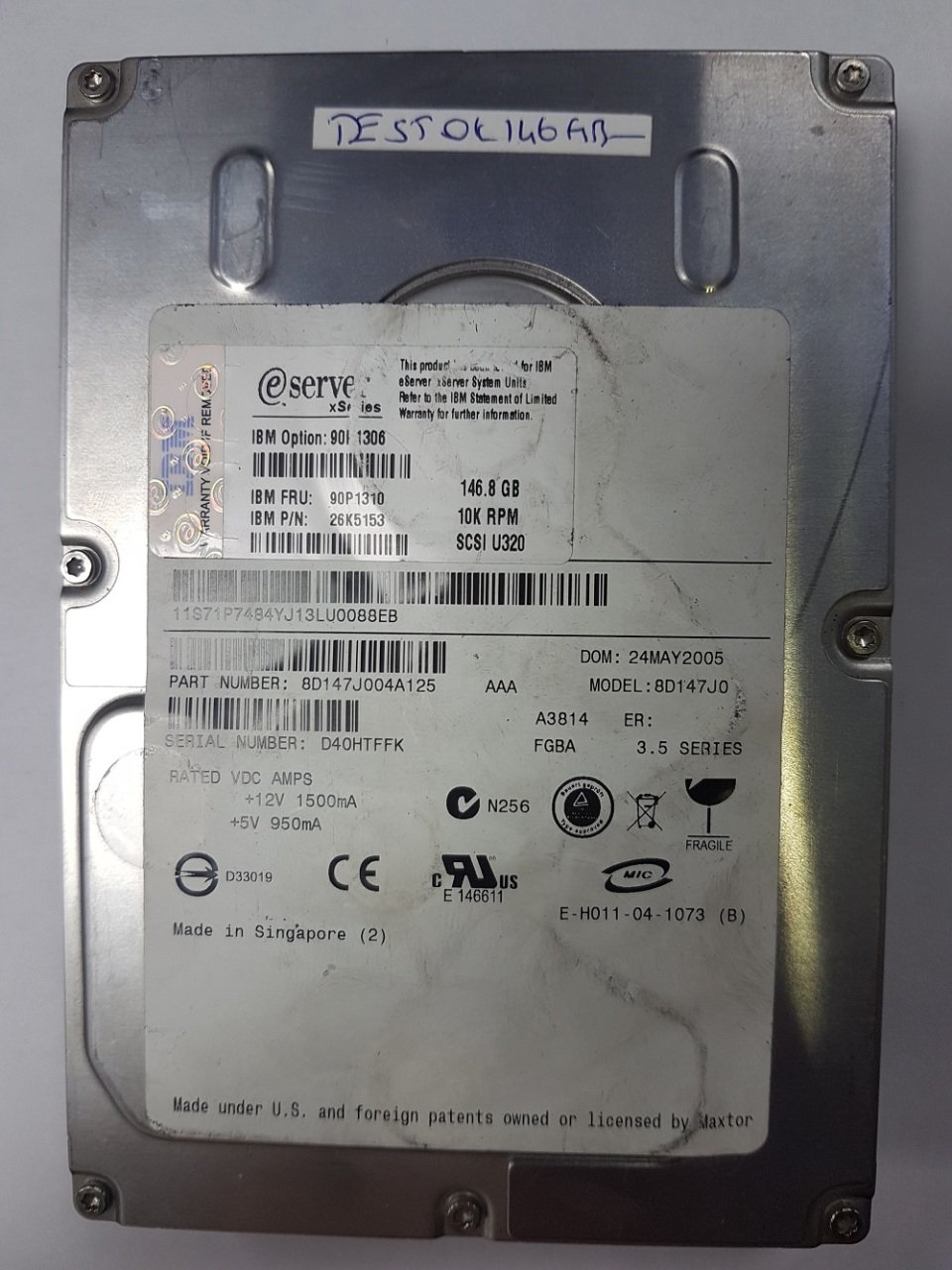 MAXTOR 80 PIN 147GB 8D147J0 3.5'' 10000RPM SCSI HDD