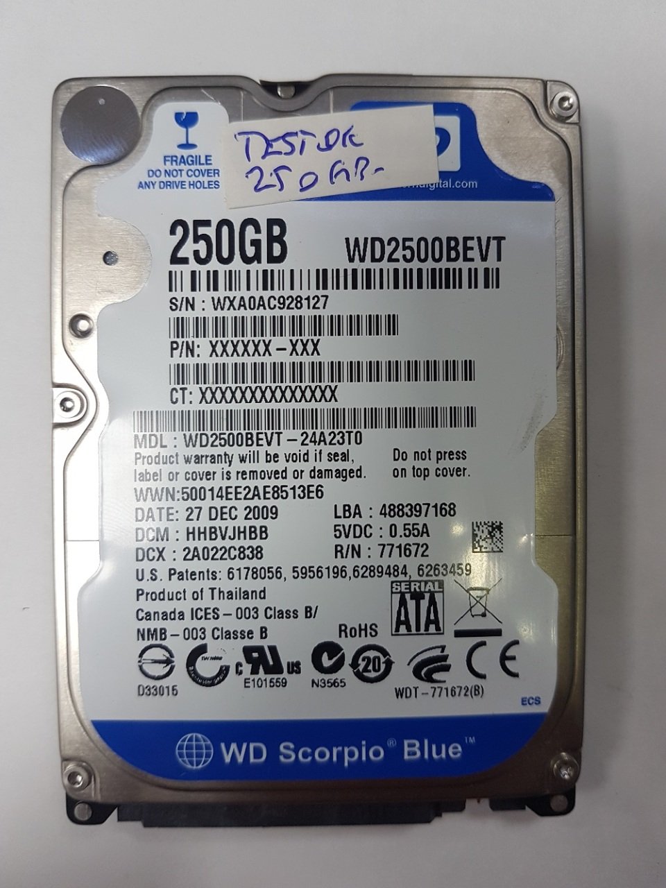 WD SATA 250GB WD2500BEVT-24A23T0 2.5'' 5400RPM HDD