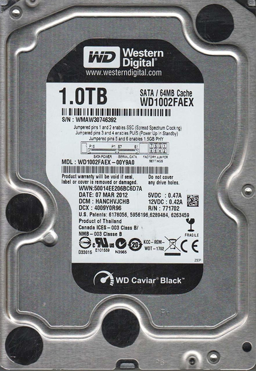 WD WD1002FAEX-00Y9A0 Sata 6Gb/s 1TB 64 MB Sabit Disk