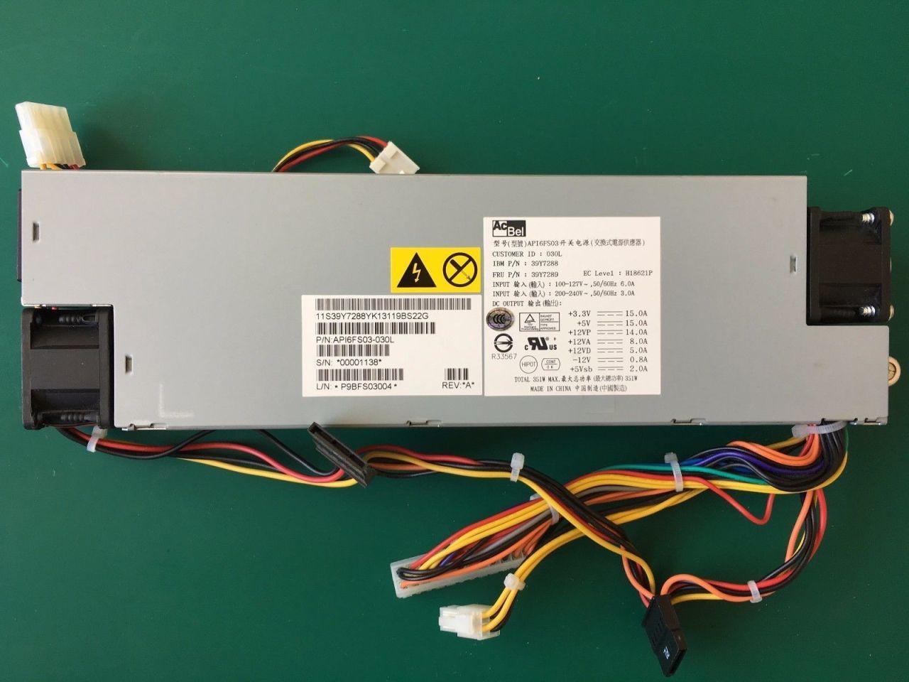 IBM System X3250 PSU Power Supply PN 49Y4661 FRU 49y4663 ACBEL Api6fs03 351watt