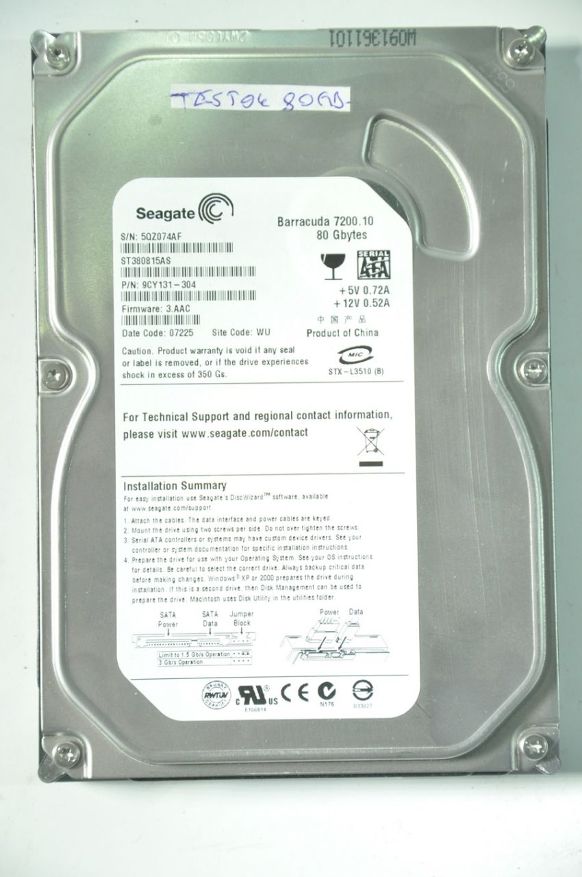 SEAGATE SATA 80GB ST380815AS 9CY131-304 3.5'' 7200RPM HDD