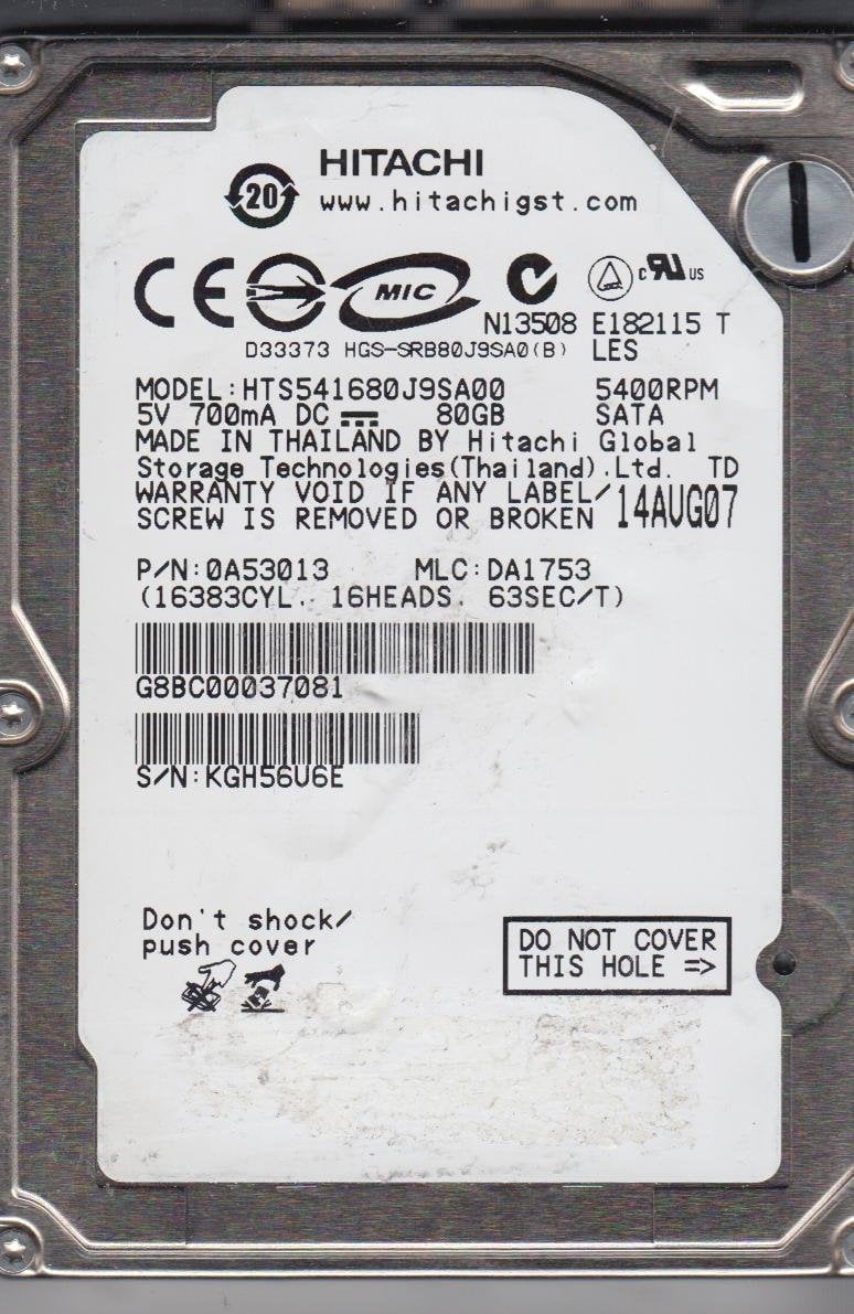 HITACHI SATA 80GB HTS541680J9SA00 2.5'' 5400RPM HDD