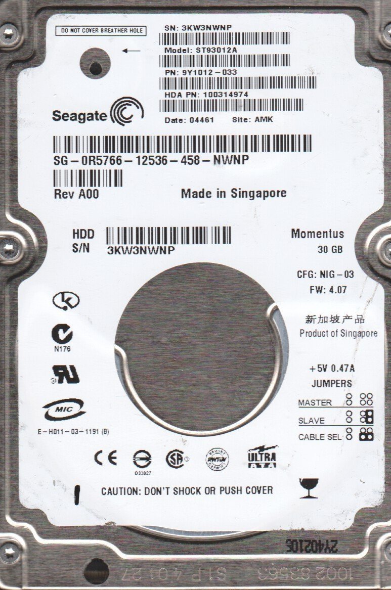 SEAGATE IDE 30GB ST93012A 2.5'' 4200RPM HDD