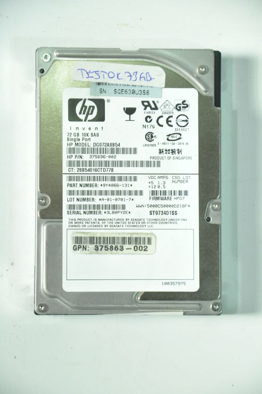 SEAGATE SAS 73GB ST973401SS DG072A8B54 375696-002 375863-002 2.5'' 10000RPM SCSI HDD