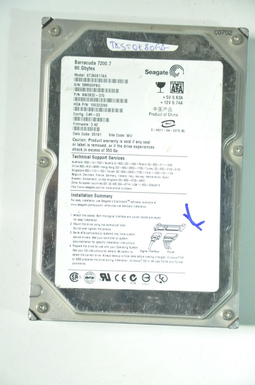SEAGATE SATA 80GB ST380817AS 9W2932-370 3.5'' 7200RPM HDD