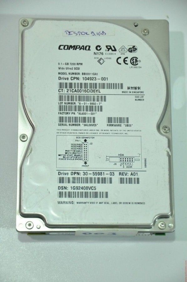 COMPAQ 80 PIN 9.1GB BB00911CA0 104923-001 3.5'' 7200RPM SCSI HDD
