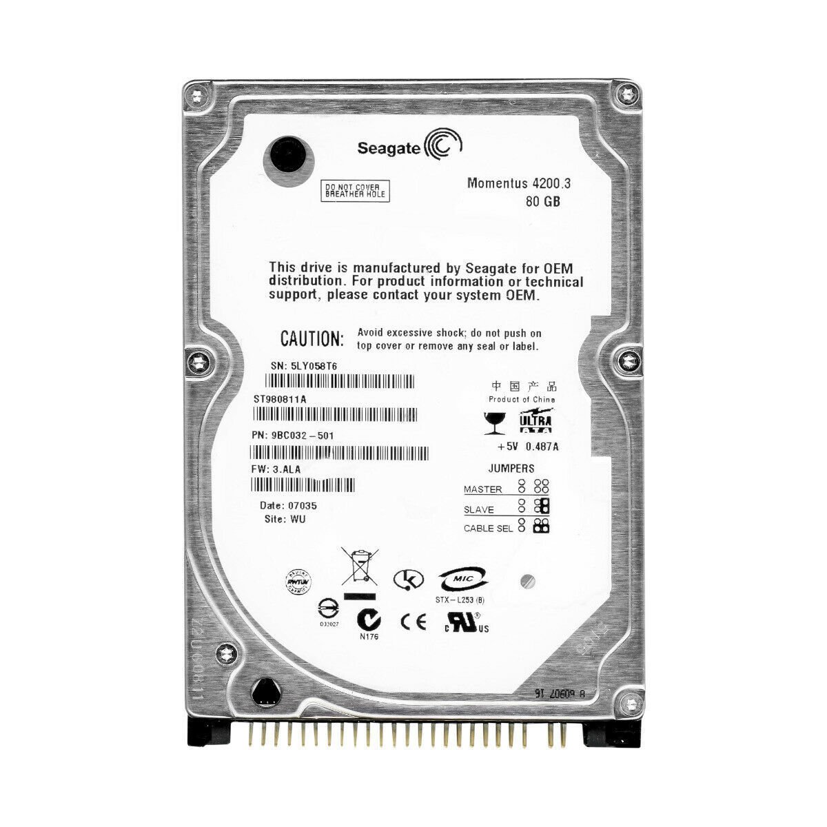 SEAGATE MOMENTUS 4200.3 80GB 4.2k 8MB ATA 2.5'' ST980811A