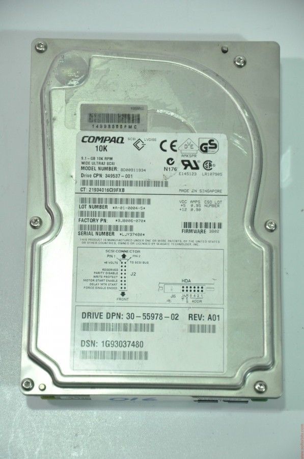 COMPAQ 80 PIN 9.1GB BD00911934 349537-001 9J8006-070 3.5'' 10000RPM SCSI HDD