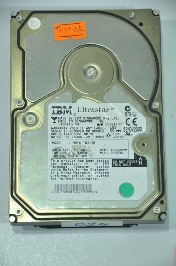 IBM 80 PIN 9.1GB DDYS-T09170 07N3850 3.5'' 10000RPM SCSI HDD