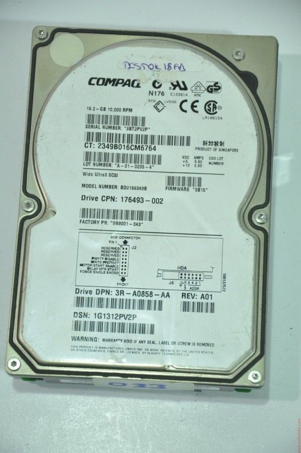 COMPAQ 80 PIN 18GB BD0186349B 176493-002 9N9001-043 3.5'' 10000RPM SCSI HDD