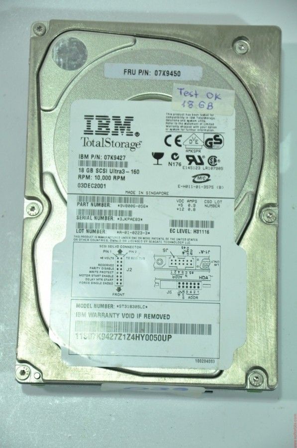 IBM 80 PIN 18GB ST318305LC 07K9427 3.5'' 10000RPM SCSI HDD