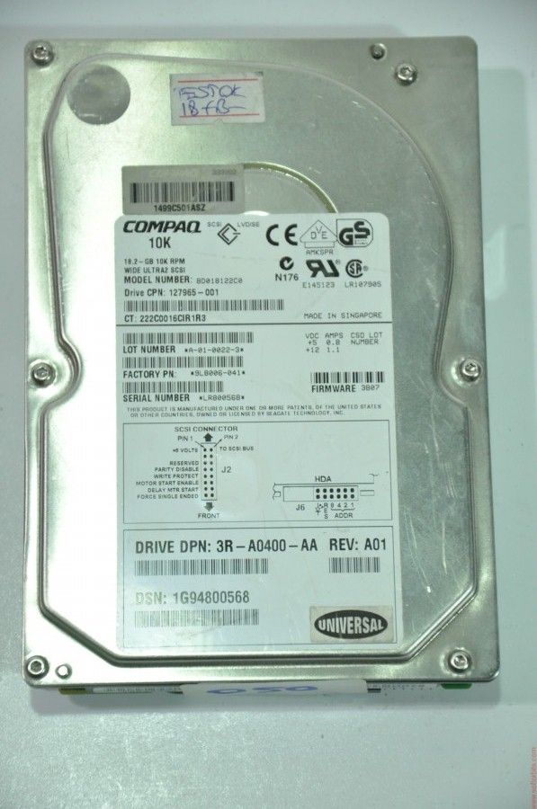 COMPAQ 80 PIN 18GB BD018122C0 9L8006-041 127965-001 3.5'' 10000RPM SCSI HDD