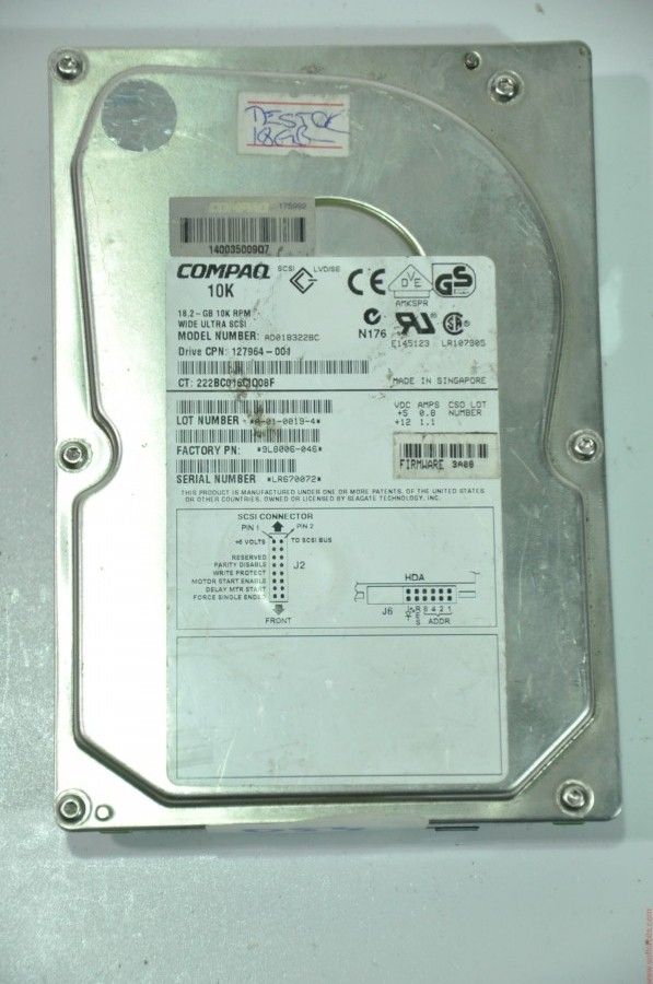 COMPAQ 80 PIN 18GB AD018322BC 127964-001 9L8006-046 3.5'' 10000RPM SCSI HDD