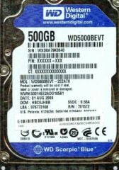 Western Digital WD5000BEVT-22ZAT0 - 500GB 5.4K RPM SATA 2,5'' HDD