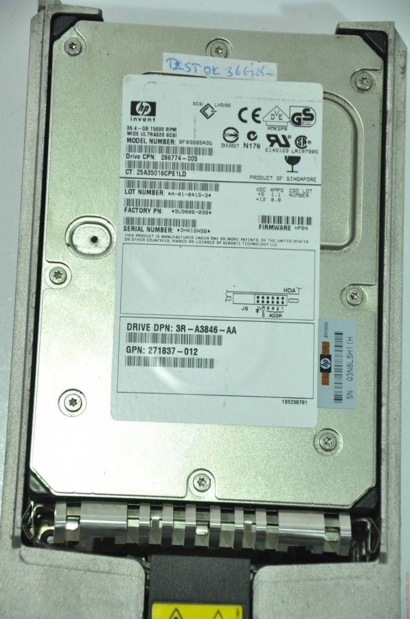 HP 80 PIN 36GB BF03685A35 286774-005 9U9006-038 3.5'' 15000RPM SCSI HDD