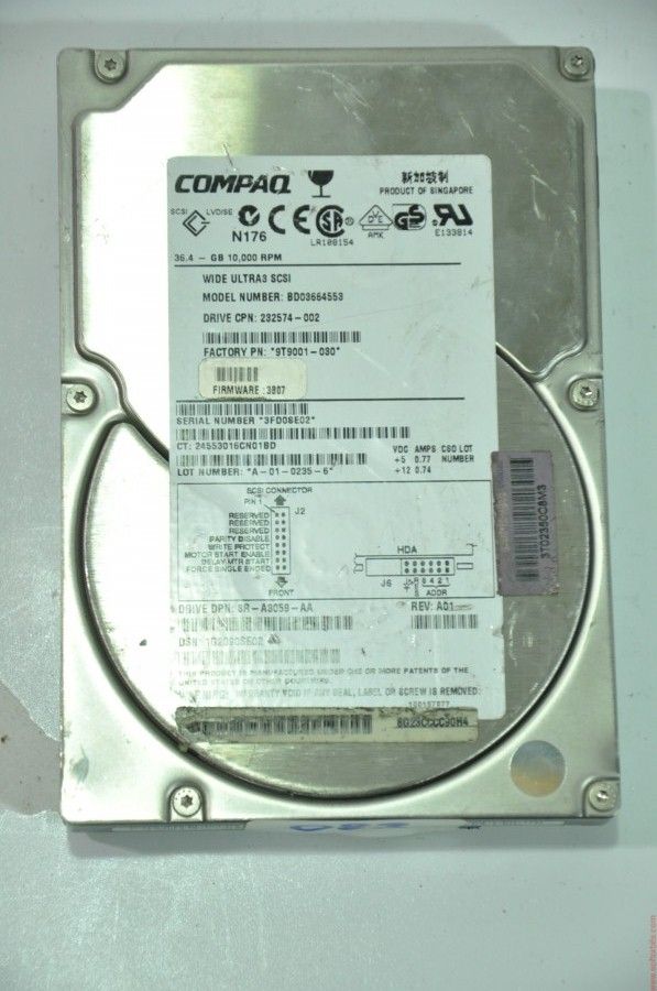 COMPAQ 80 PIN 36GB BD03664553 232574-002 9T9001-030 3.5'' 10000RPM SCSI HDD