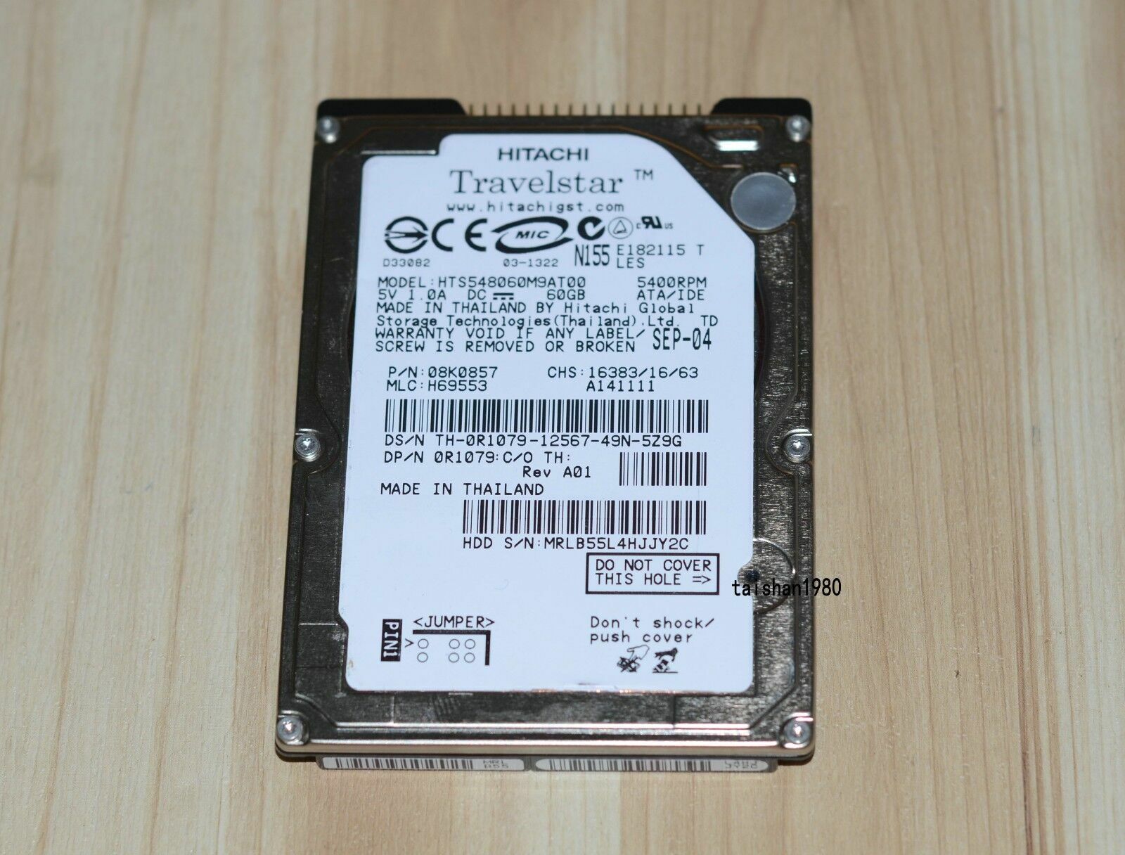 Hitachi Travelstar 5K80 HTS548060M9AT00 60GB Internal 5400RPM 2.5'' 08K0638 HDD