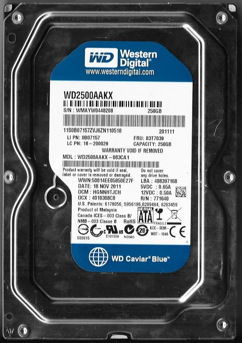 WESTERN DIGITAL 3,5'' WD2500AAKX-083CA1 250GB SATA HARD DRIVE
