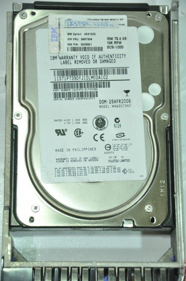 FUJITSU 80 PIN 73GB MAW3073NC 40K1023 39R7308 26K5821 3.5'' 10000RPM SCSI HDD