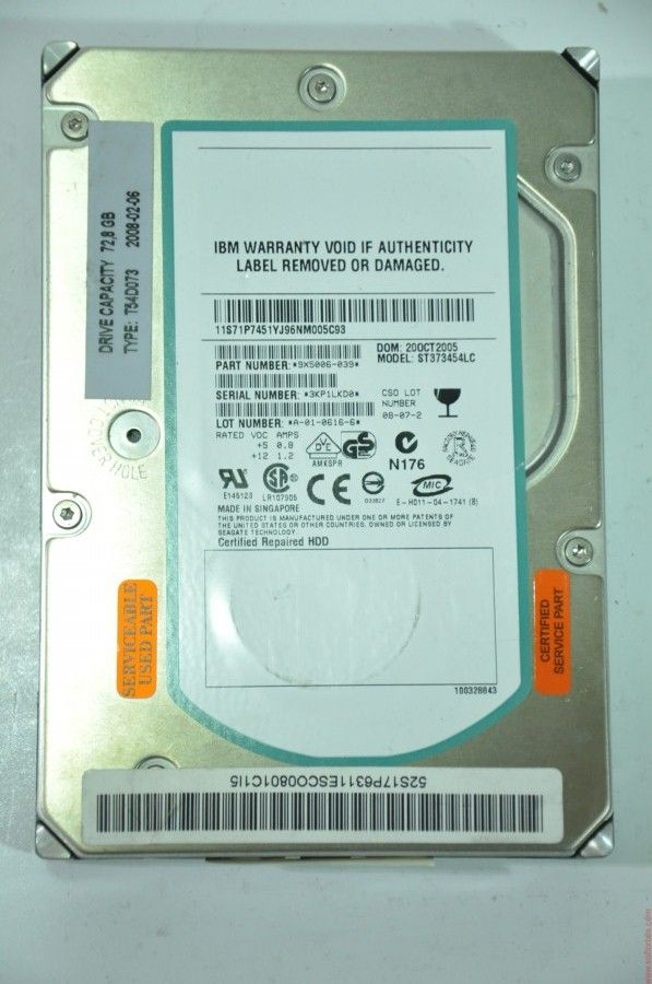 SEAGATE 80 PIN 73GB ST373454LC 200CT2005 3.5'' 15000RPM SCSI HDD