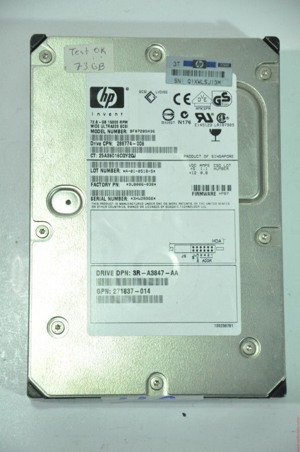 HP 80 PIN 73GB BF07285A36 9U8006-038 286774-006 3.5'' 15000RPM SCSI HDD