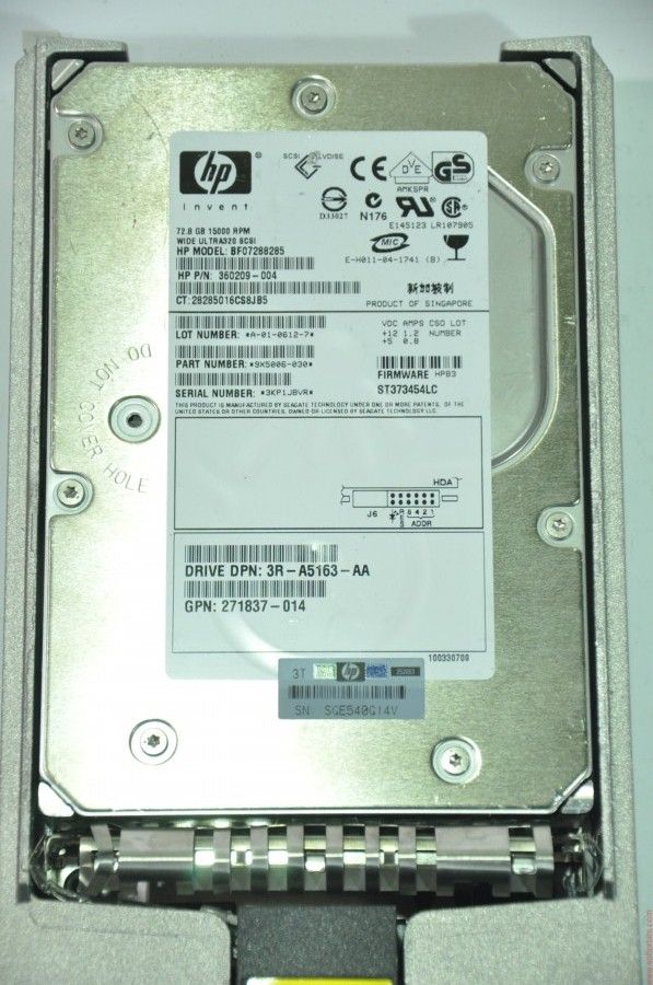HP 80 PIN 73GB BF07288285 360209-004 3.5'' 15000RPM SCSI HDD