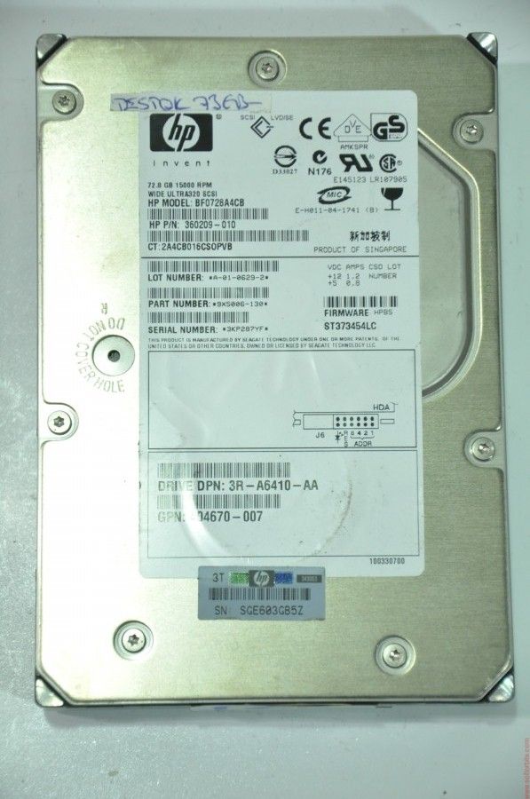 HP 80 PIN 73GB BF0728A4CB ST373454LC 360209-010 3.5'' 15000RPM SCSI HDD