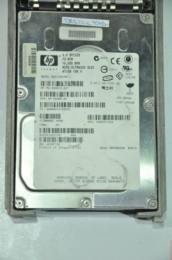 HP 80 PIN 73GB BD0728A4B4 356910-007 3.5'' 10000RPM SCSI HDD