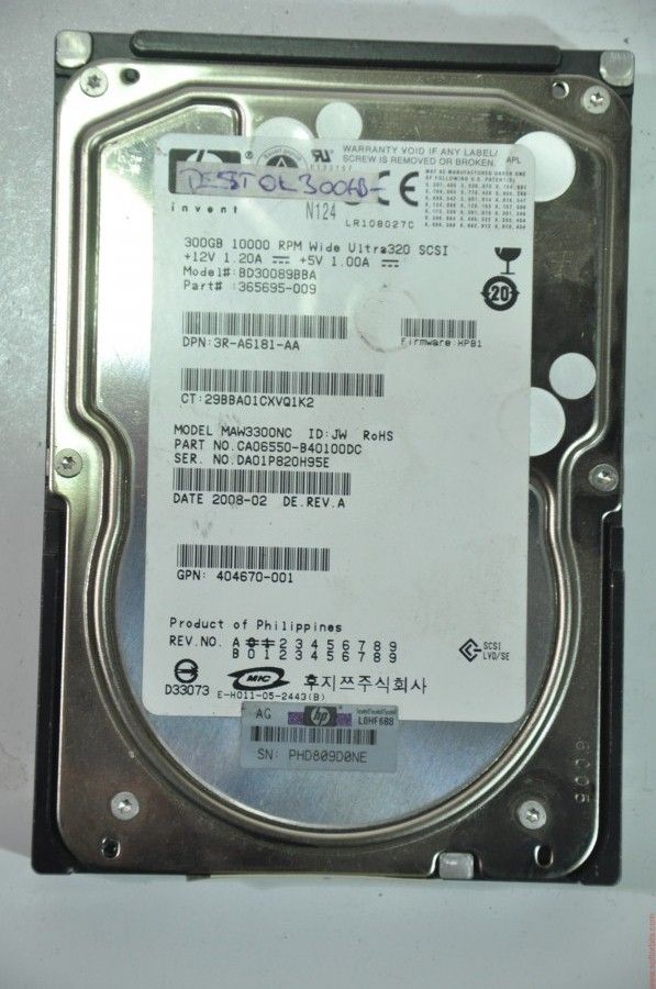 HP 80 PIN 300GB BD30089BBA MAW3300NC 3.5'' 10000RPM SCSI HDD