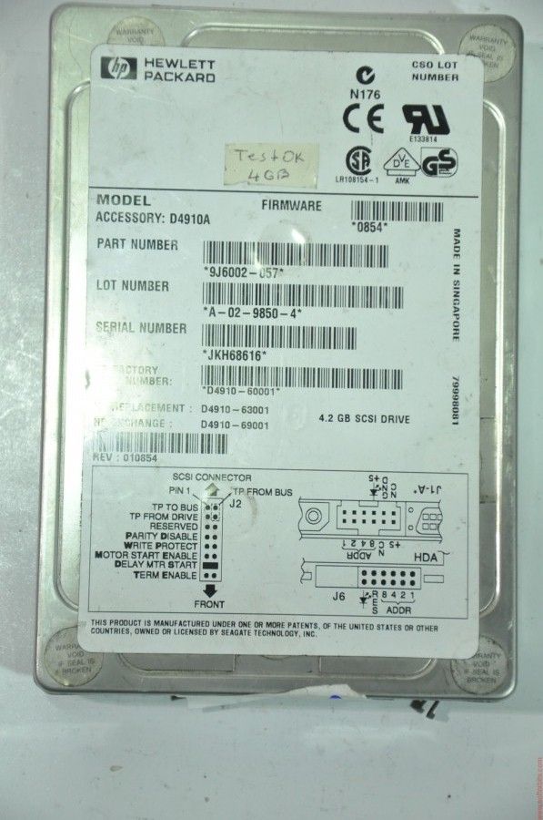 HP 68 PIN 4GB D4910A D4910-60001 3.5'' 7200RPM SCSI HDD