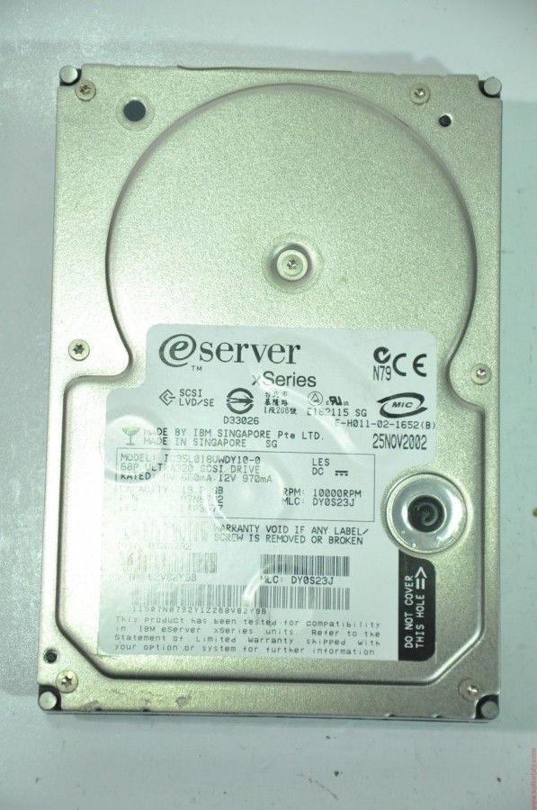 IBM 68 PIN 18GB IC35L018UWDY10-0 07N8792 3.5'' 10000RPM SCSI HDD