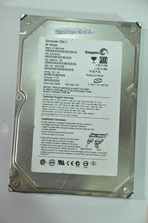 SEAGATE SATA 80GB ST380013AS 9W2812-351 3.5'' 7200RPM HDD