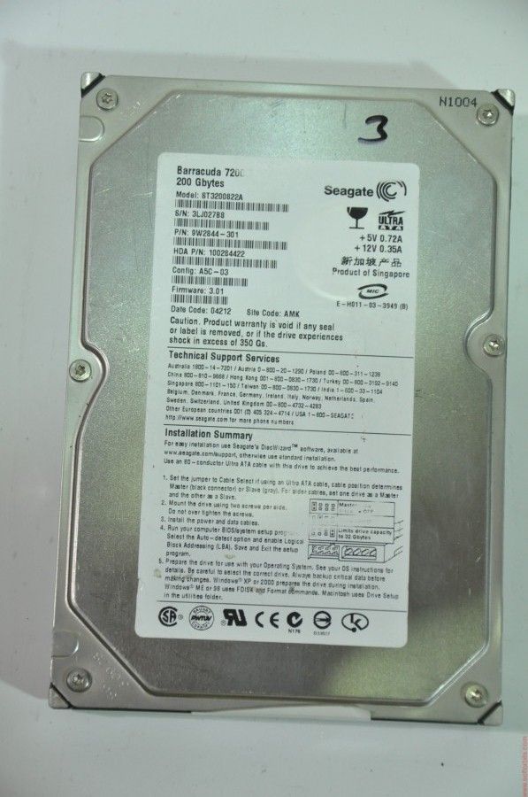 SEAGATE IDE 200GB ST3200822A 9W2844-301 3.5'' 7200RPM HDD