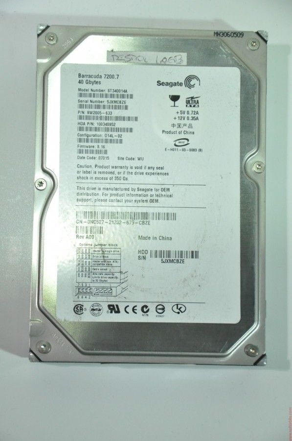 SEAGATE IDE 40GB ST340014A 9W2005-633 3.5'' 7200RPM HDD