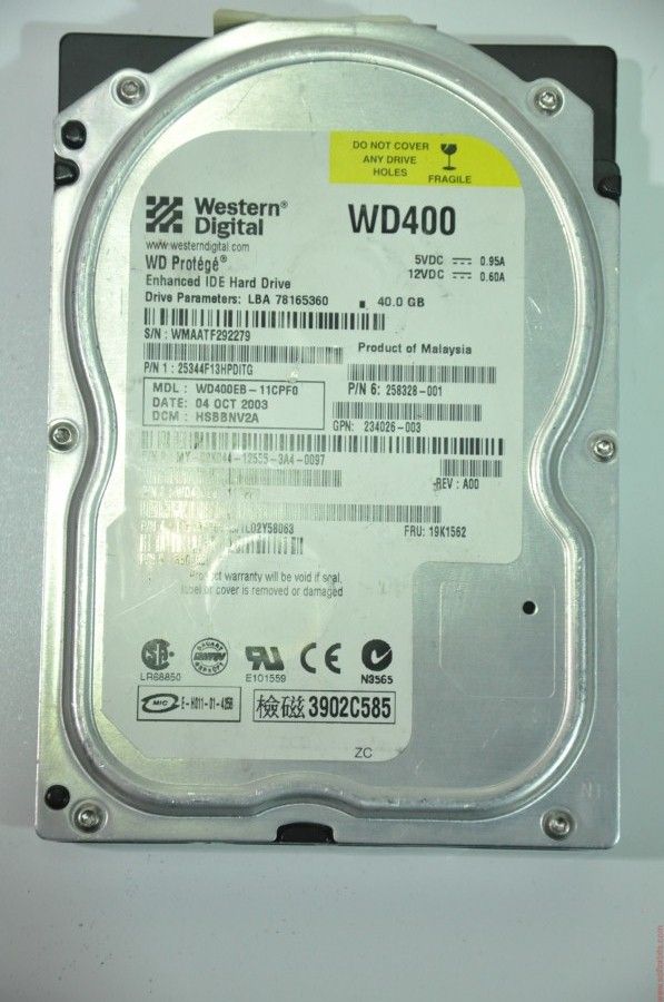 WESTERN DIGITAL IDE 40GB WD400EB-11CPF0 25344F13HPDITG 3.5'' 5400RPM HDD