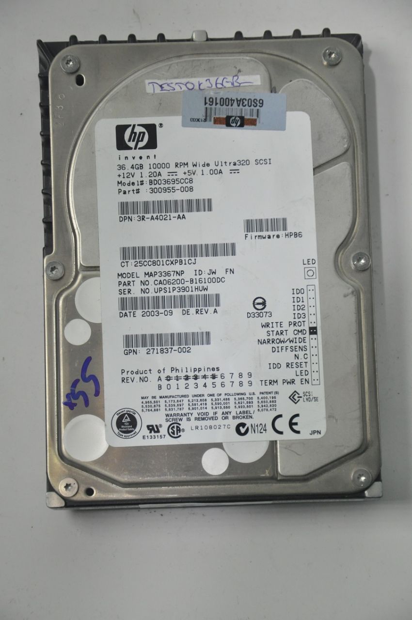 HP 68 PIN 36GB MAP3367NP BD03695CC8 300955-008 3.5'' 10000RPM SCSI HDD