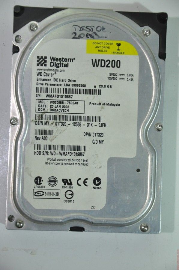 WESTERN DIGITAL IDE 20GB WD200BB-75DEA0 01T320 3.5'' 7200RPM HDD